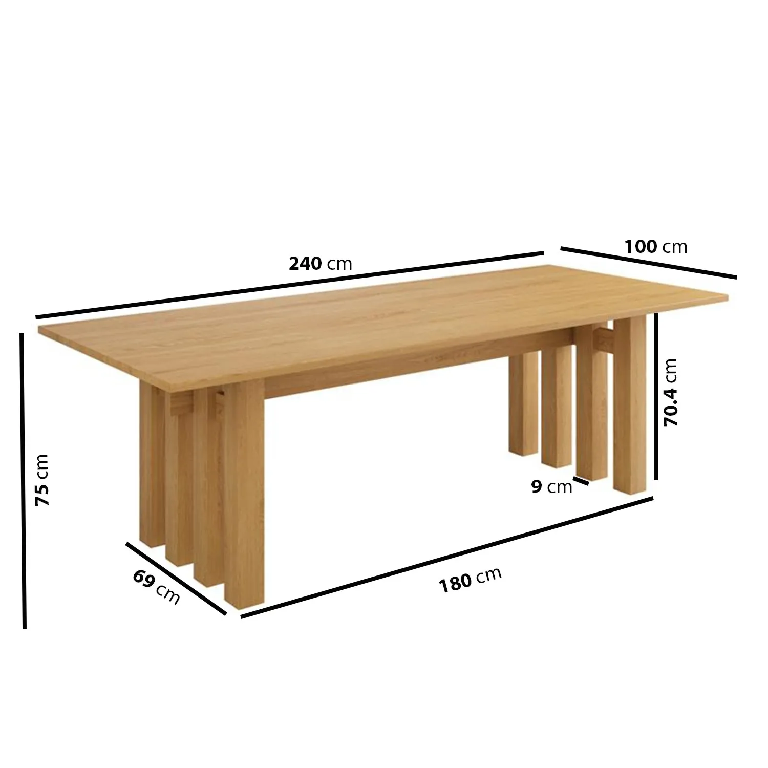 Rectangular Dining Table with Slatted Base - Oak