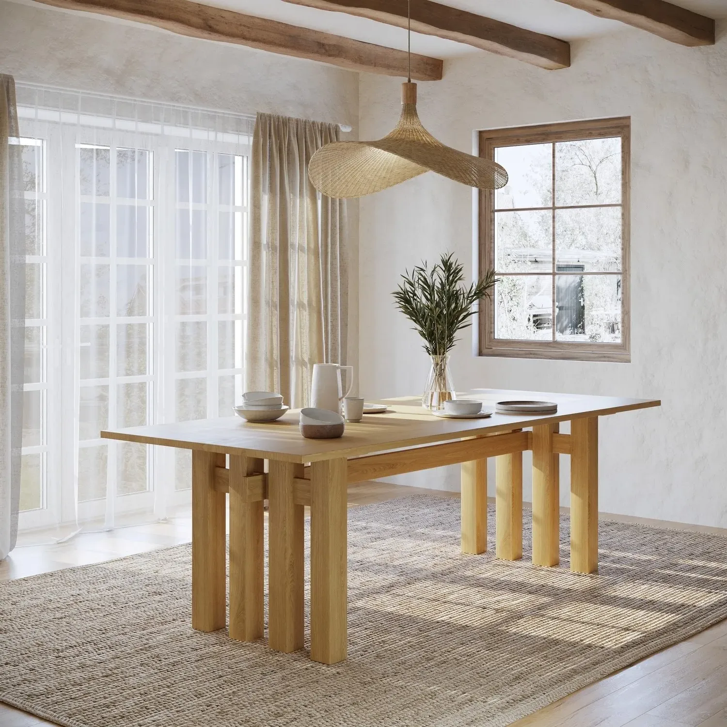 Rectangular Dining Table with Slatted Base - Oak