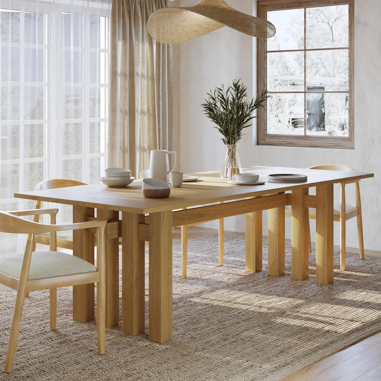 Rectangular Dining Table with Slatted Base - Oak image