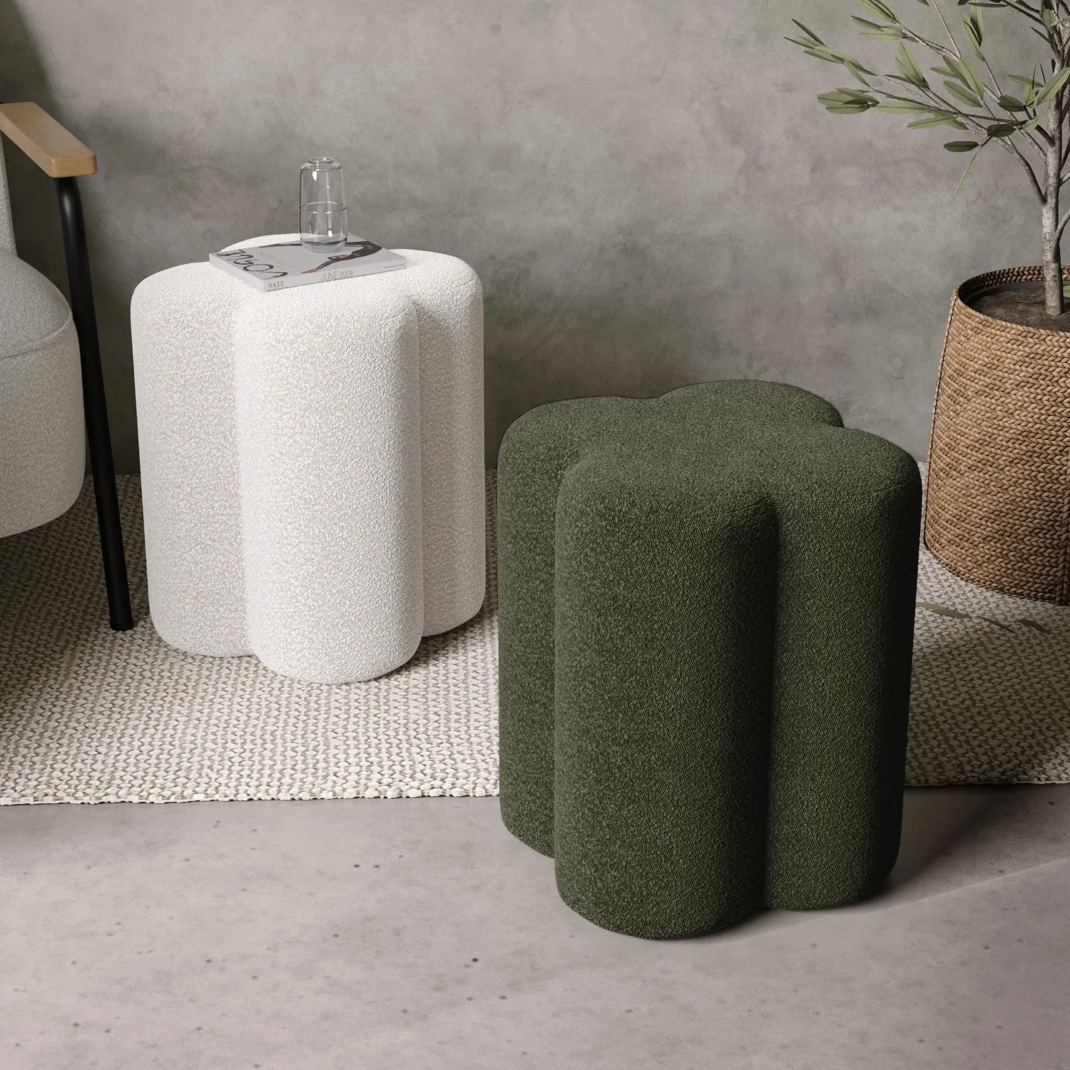 Clover Dressing Stool with Padding - Cream, Boucle