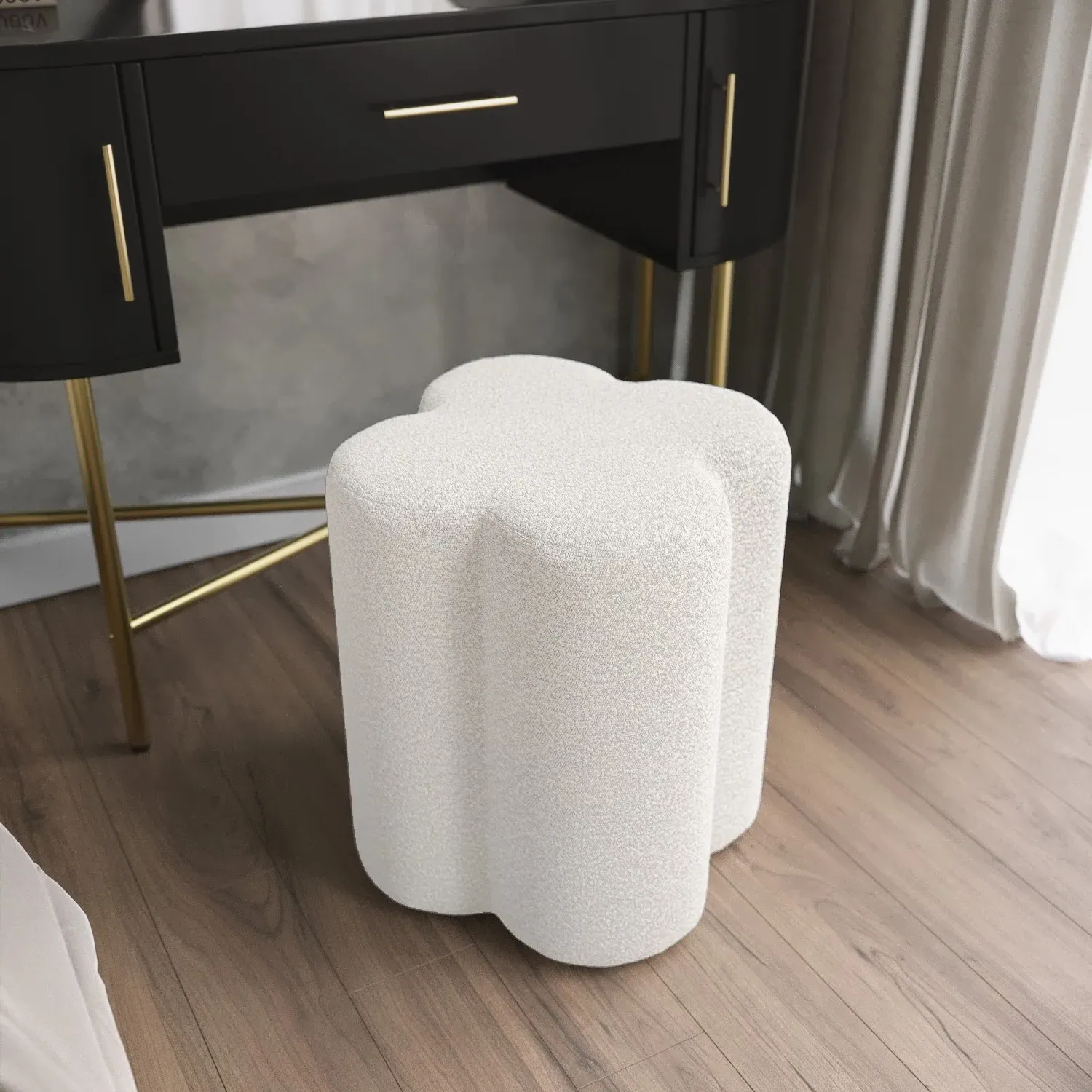 Clover Dressing Stool with Padding - Cream, Boucle image