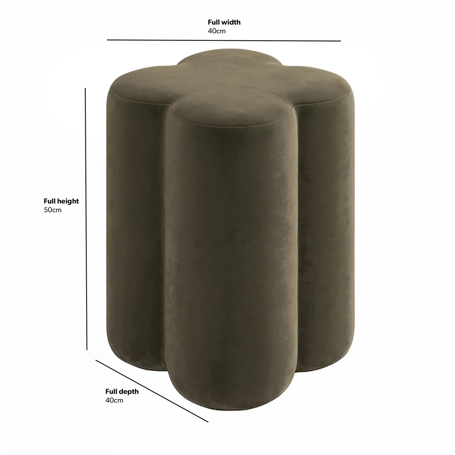 Clover-Shaped Dressing Stool - Khaki Green, Velvet