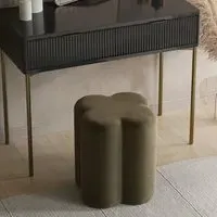 Clover-Shaped Dressing Stool - Khaki Green, Velvet