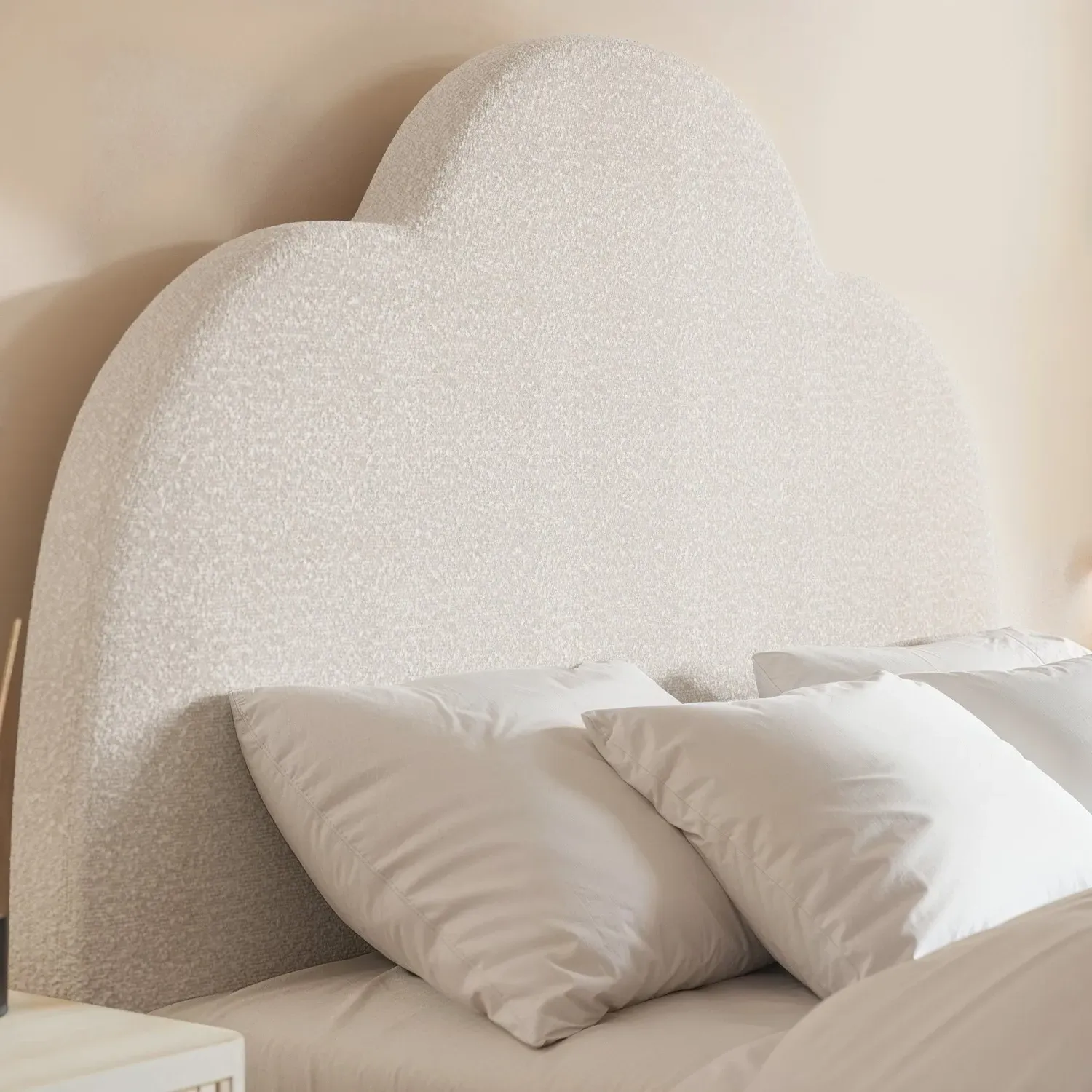 Small Double Ottoman Bed Scalloped - Cream, Boucle