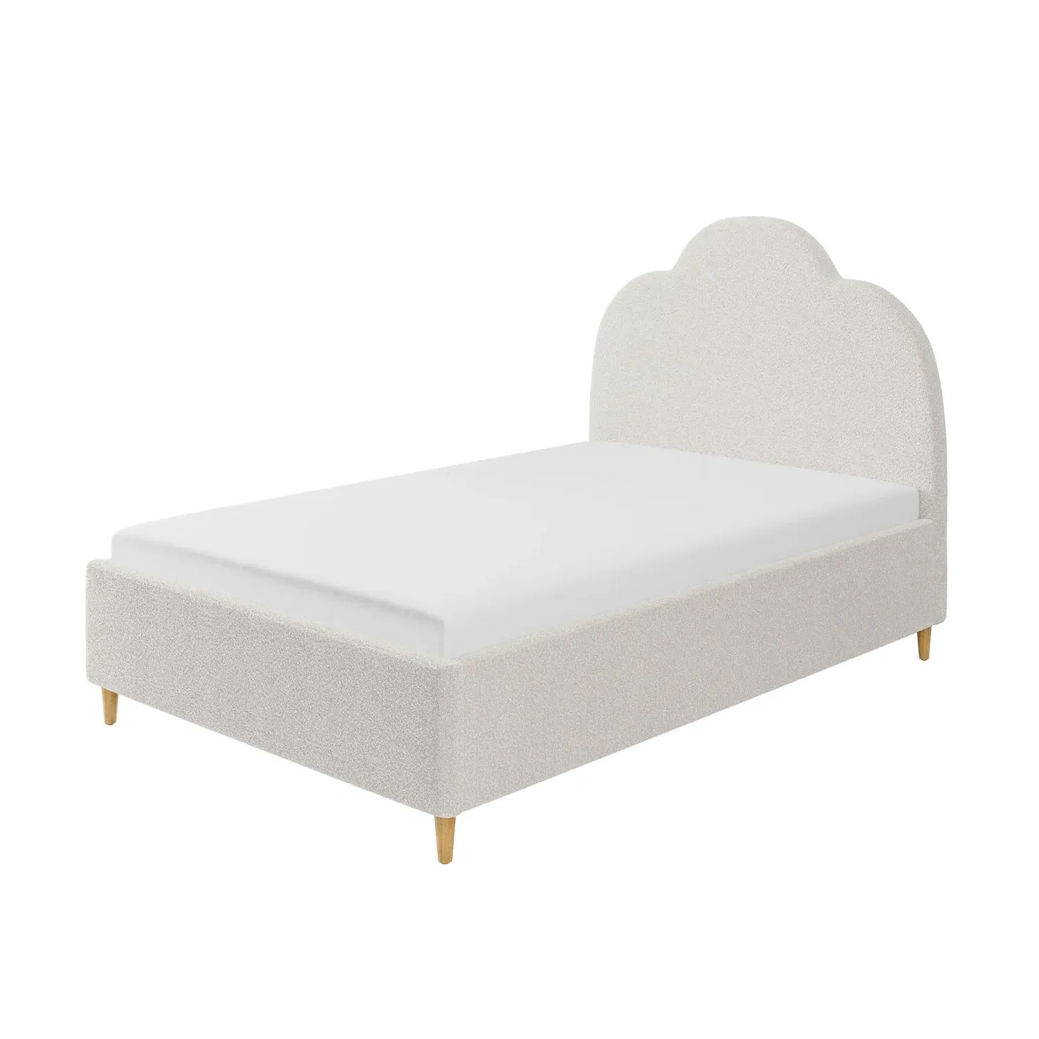 Small Double Ottoman Bed Scalloped - Cream, Boucle