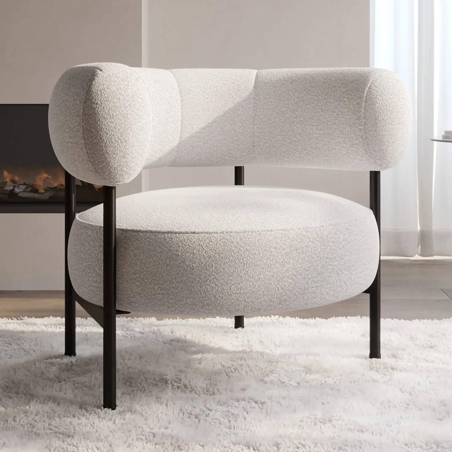 Curved Accent Chair - Cream, Boucle image