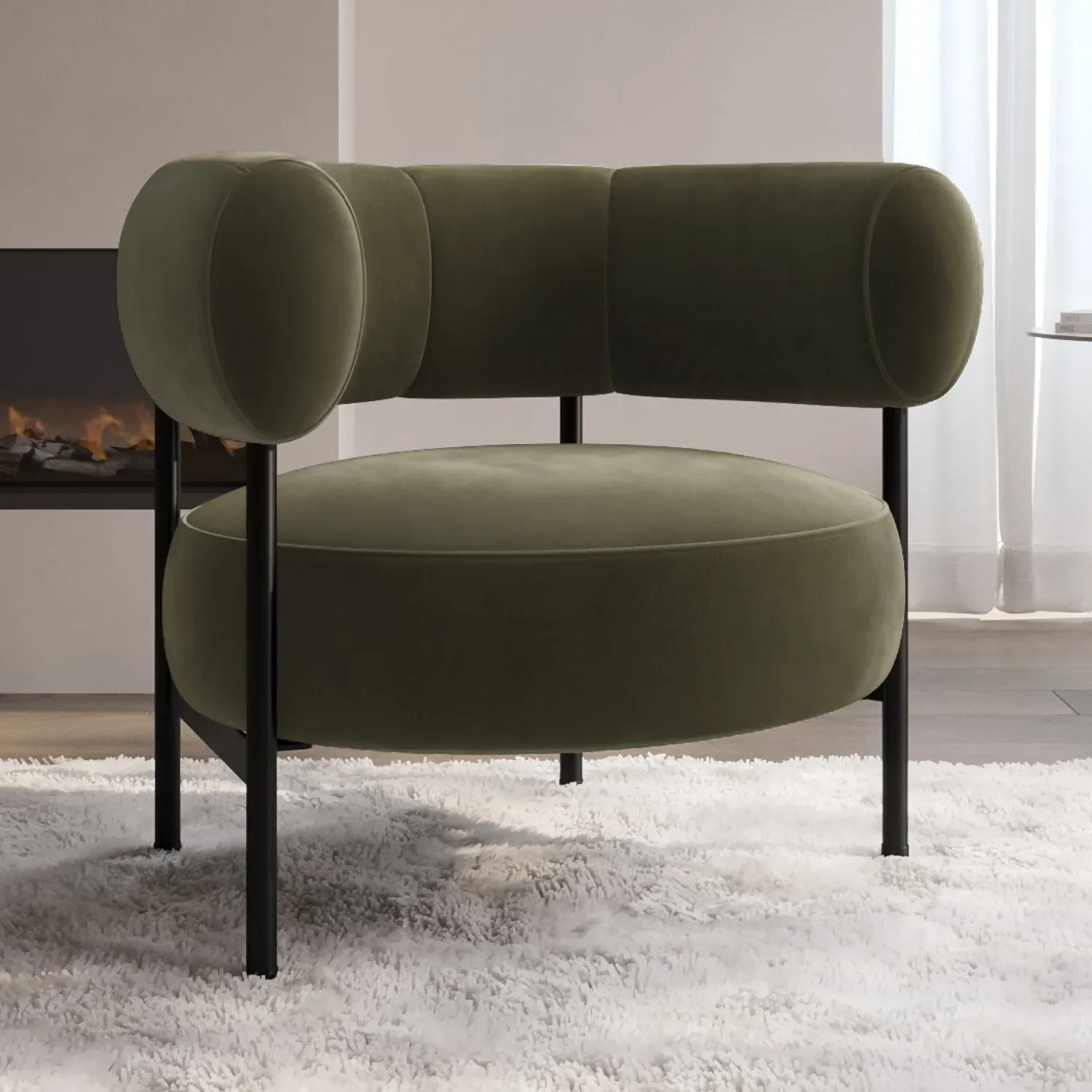 Curved Accent Chair - Green, Velvet image
