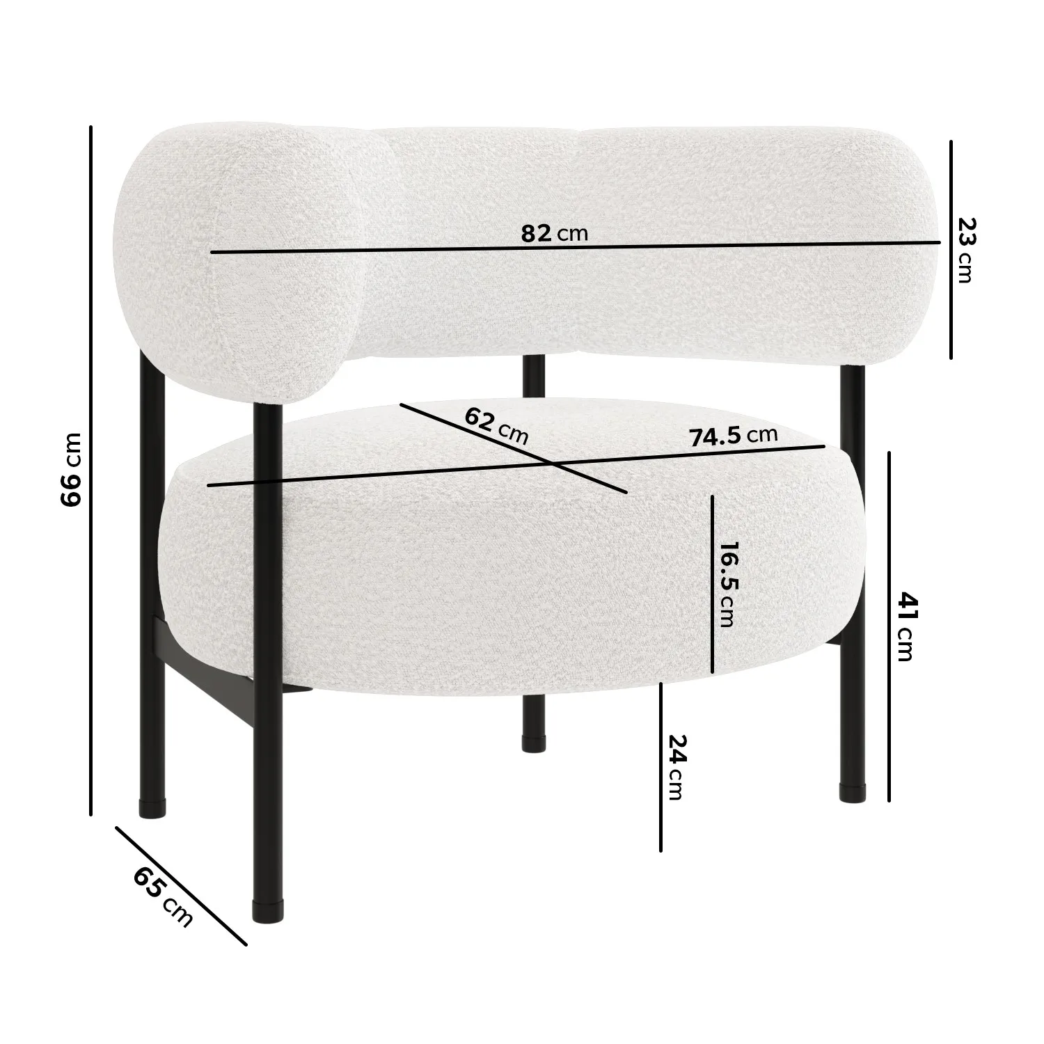 Curved Armchair - Cream, Boucle