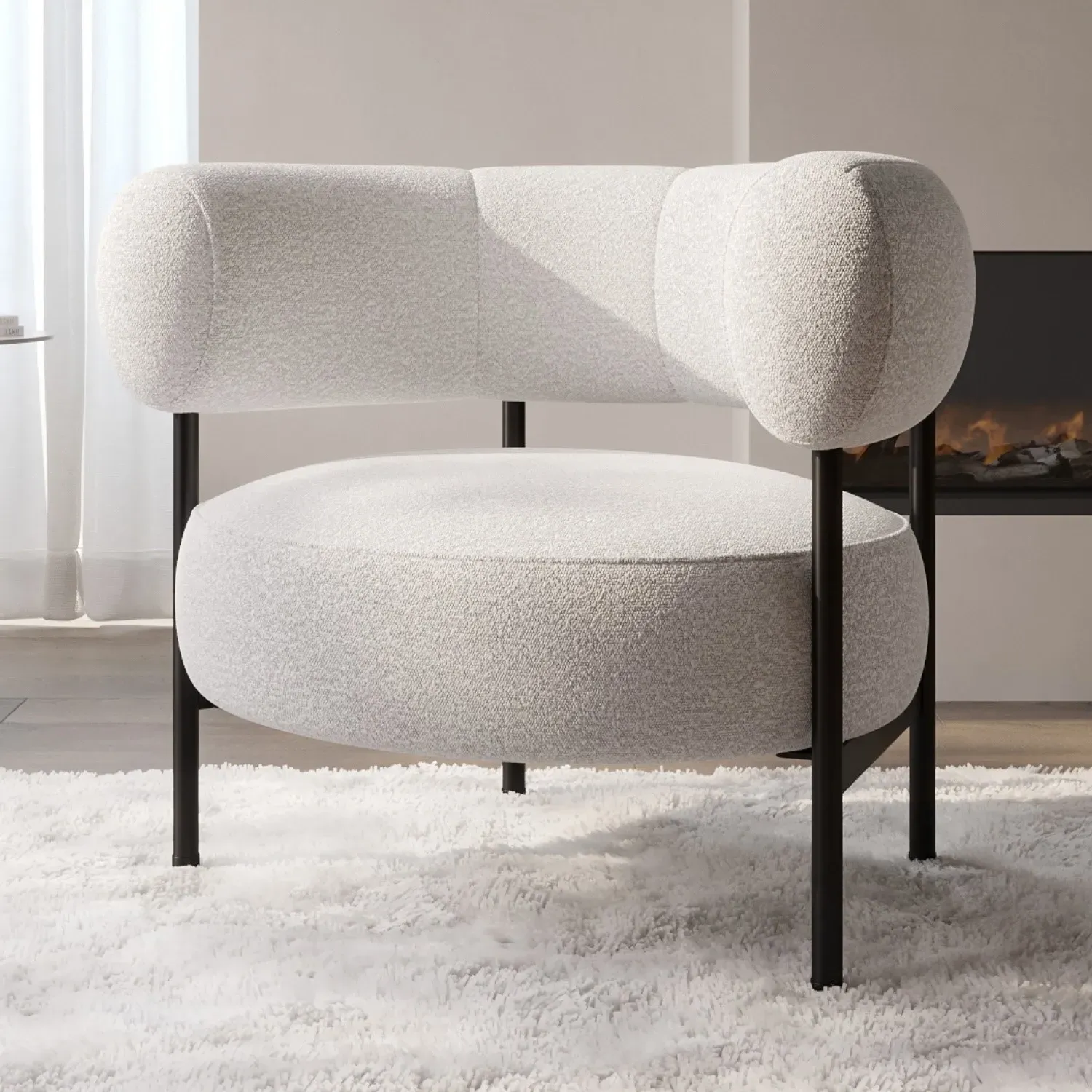 Curved Armchair - Cream, Boucle image