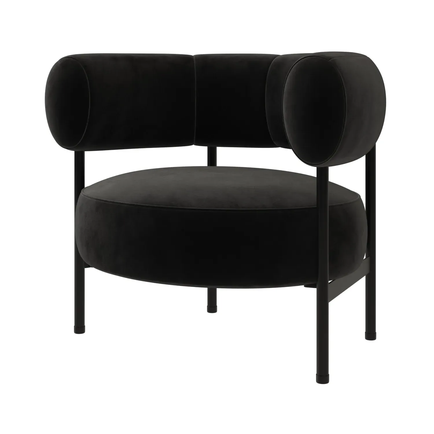 Curved Armchair with Metal Frame - Black, Velvet