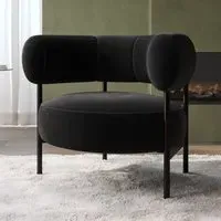 Curved Armchair with Metal Frame - Black, Velvet