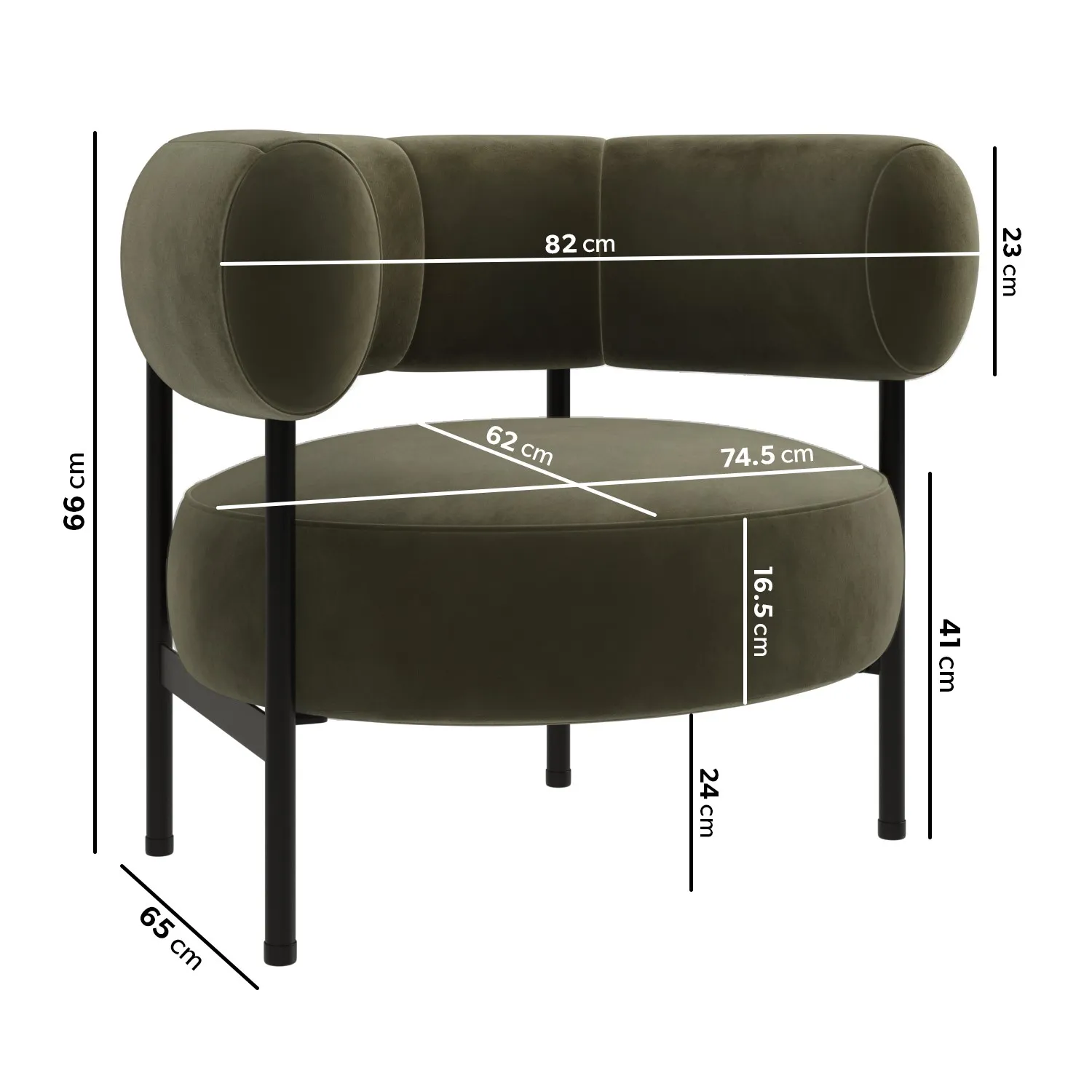 Curved Armchair with Metal Frame - Green, Velvet
