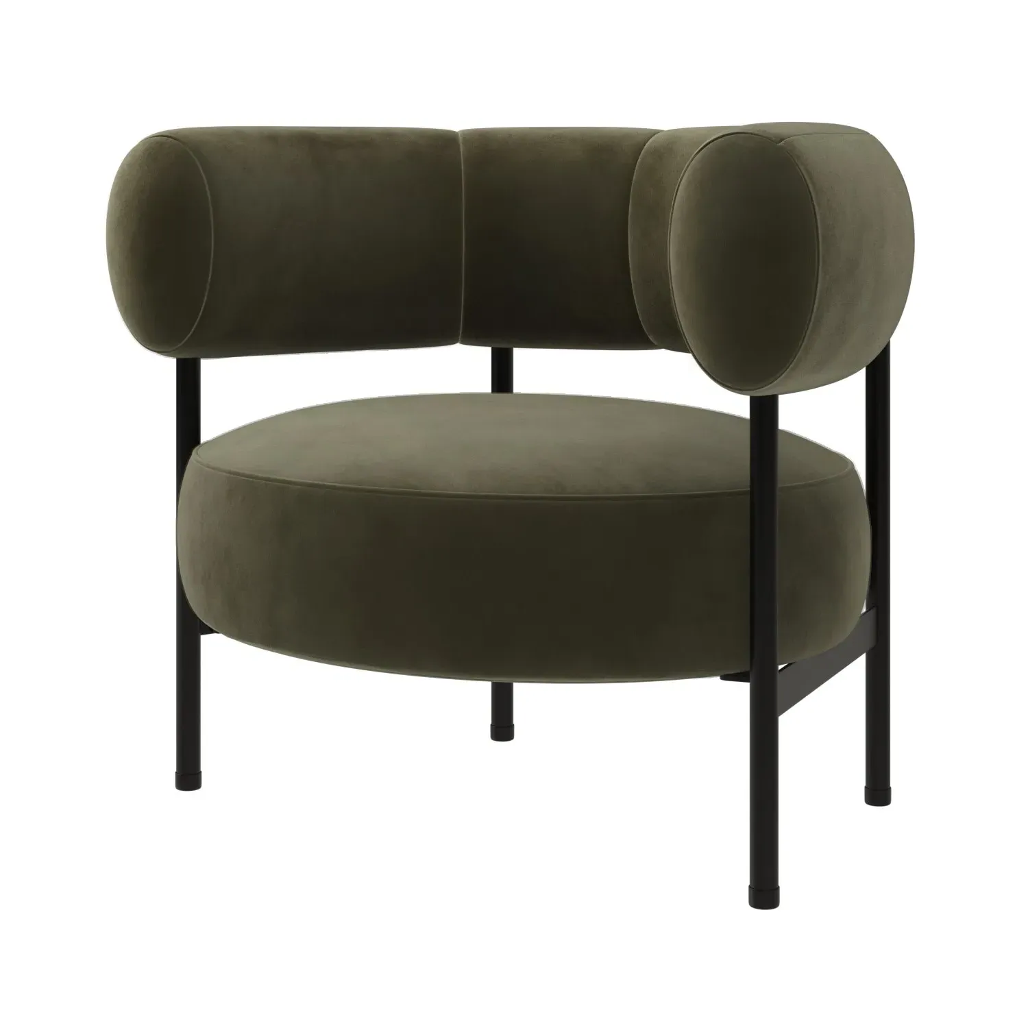 Curved Armchair with Metal Frame - Green, Velvet