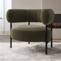 Curved Armchair with Metal Frame - Green, Velvet