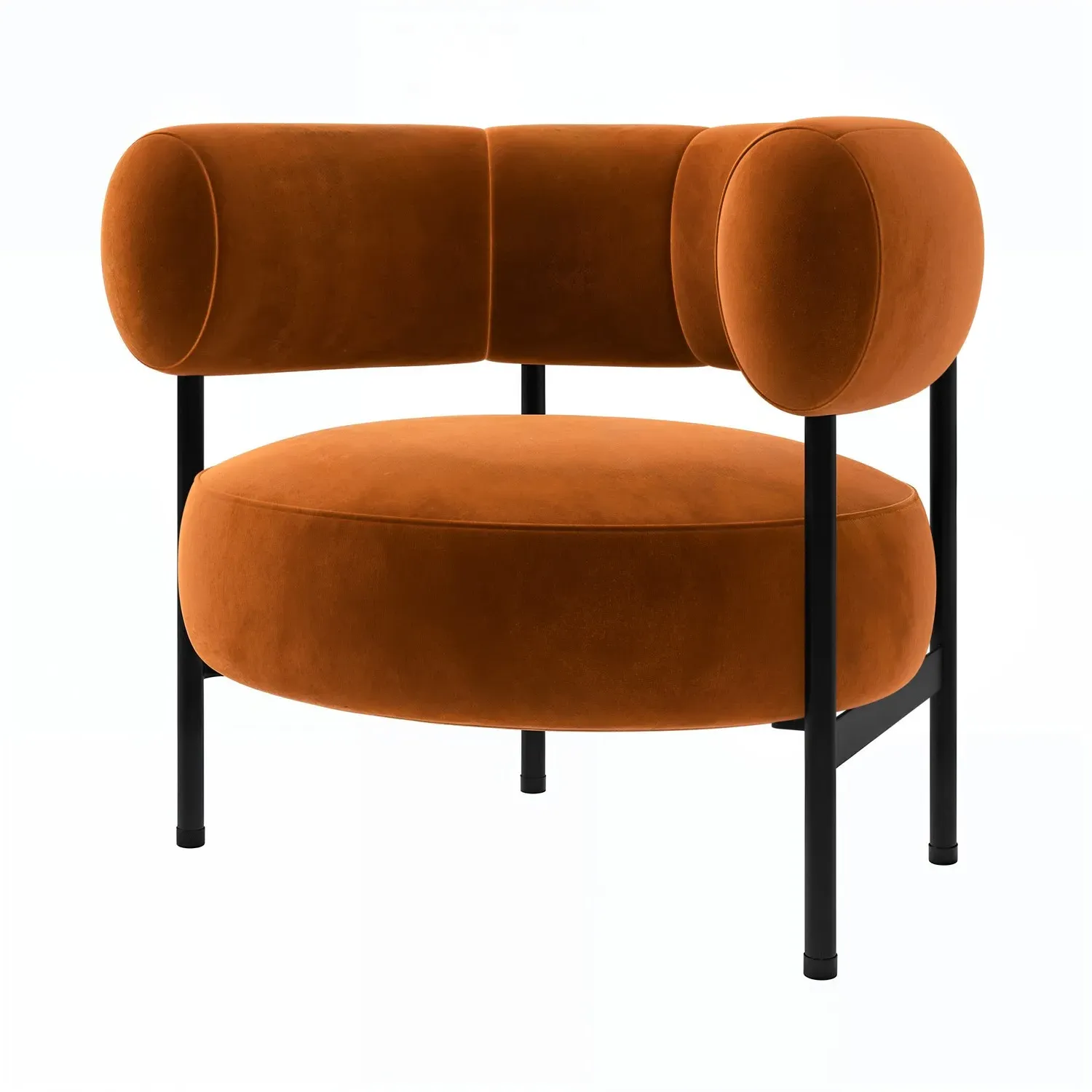 Curved Armchair with Metal Frame - Orange, Velvet