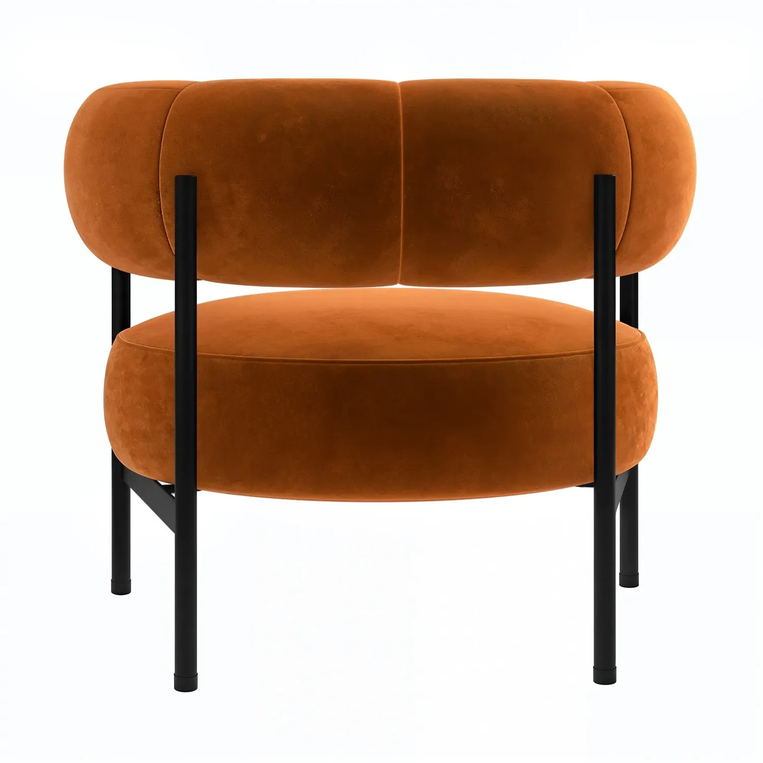Curved Armchair with Metal Frame - Orange, Velvet