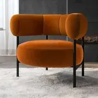 Curved Armchair with Metal Frame - Orange, Velvet