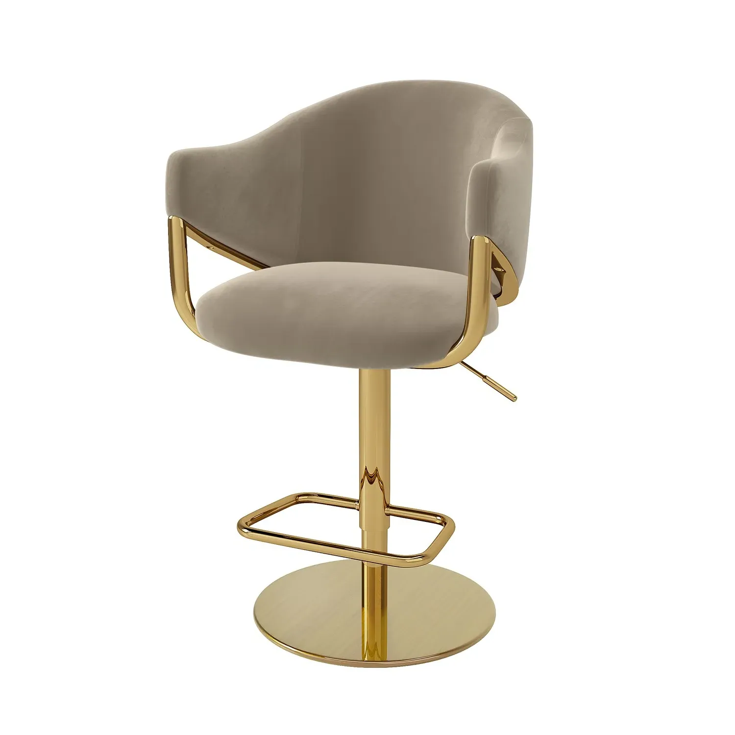Adjustable Swivel Bar Stool - Beige, Velvet