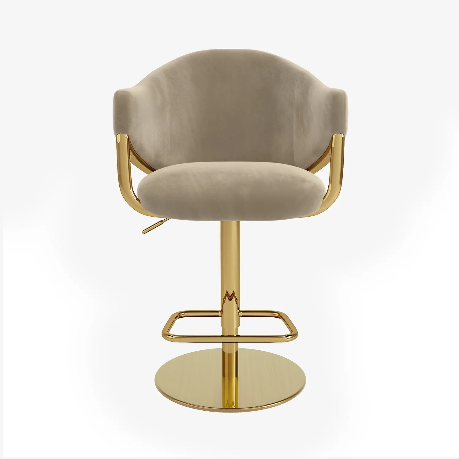 Adjustable Swivel Bar Stool - Beige, Velvet