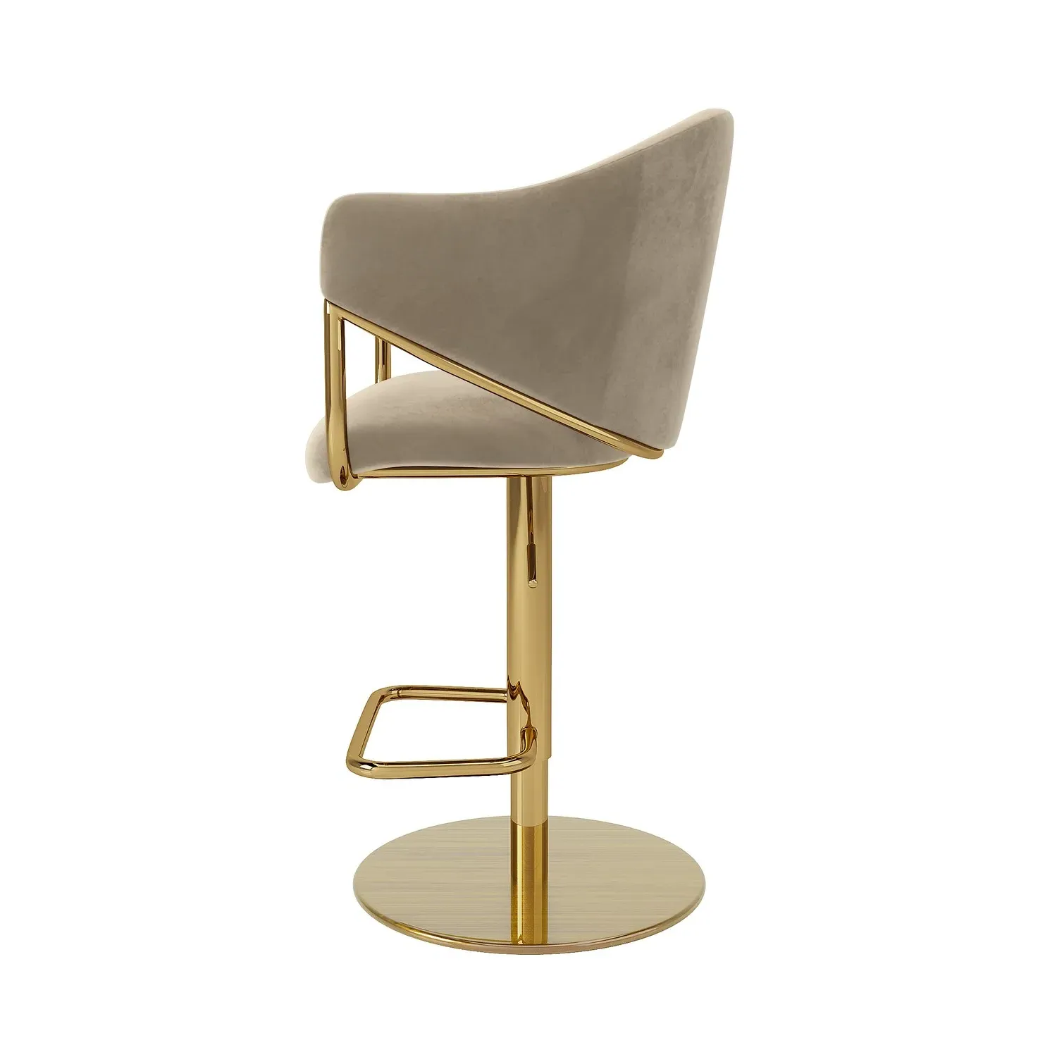 Adjustable Swivel Bar Stool - Beige, Velvet
