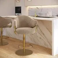 Adjustable Swivel Bar Stool - Beige, Velvet