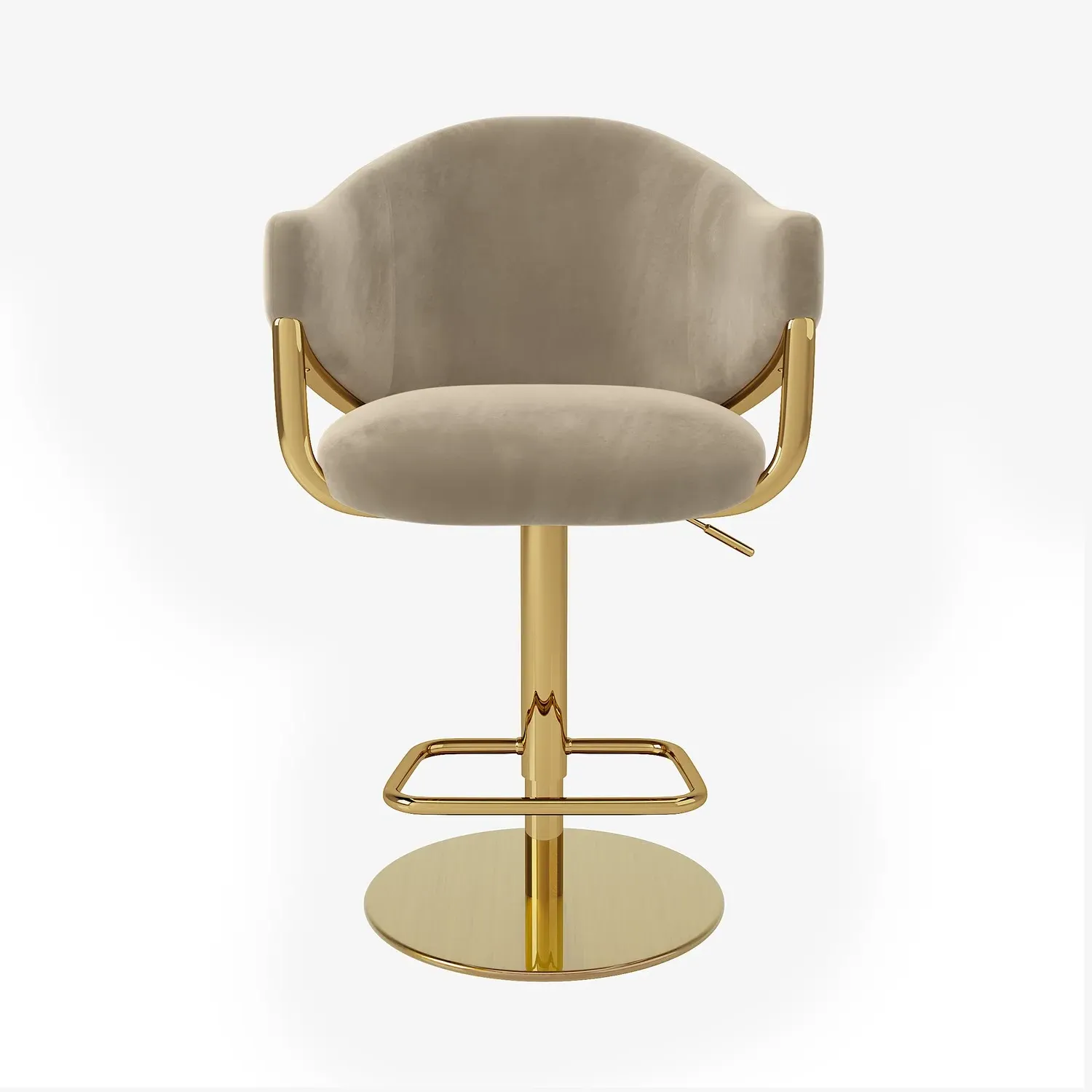 Set of 3 Adjustable Swivel Bar Stools - Beige, Velvet