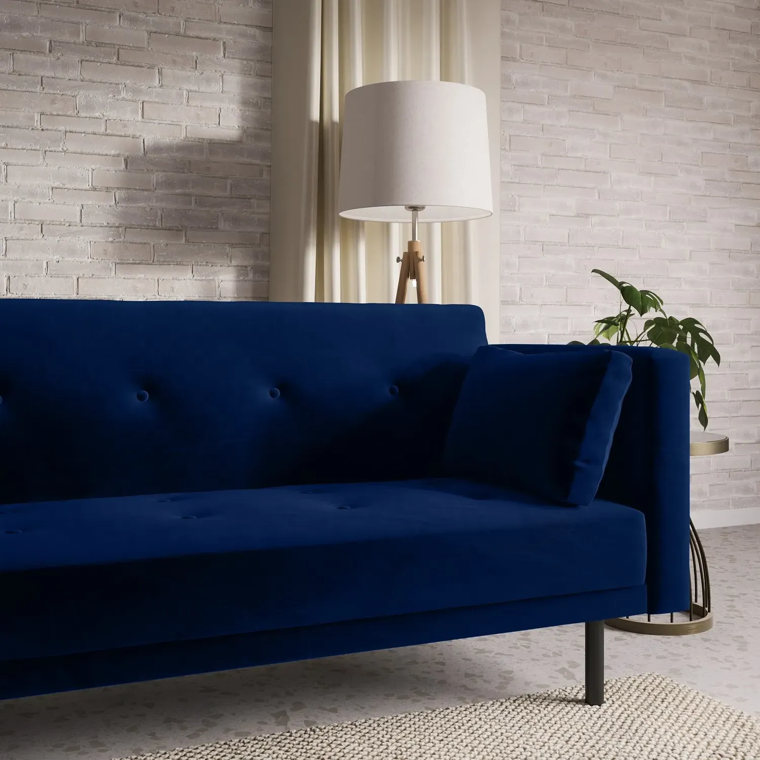3-Seater Sofa Bed with Click Clack - Navy, Velvet