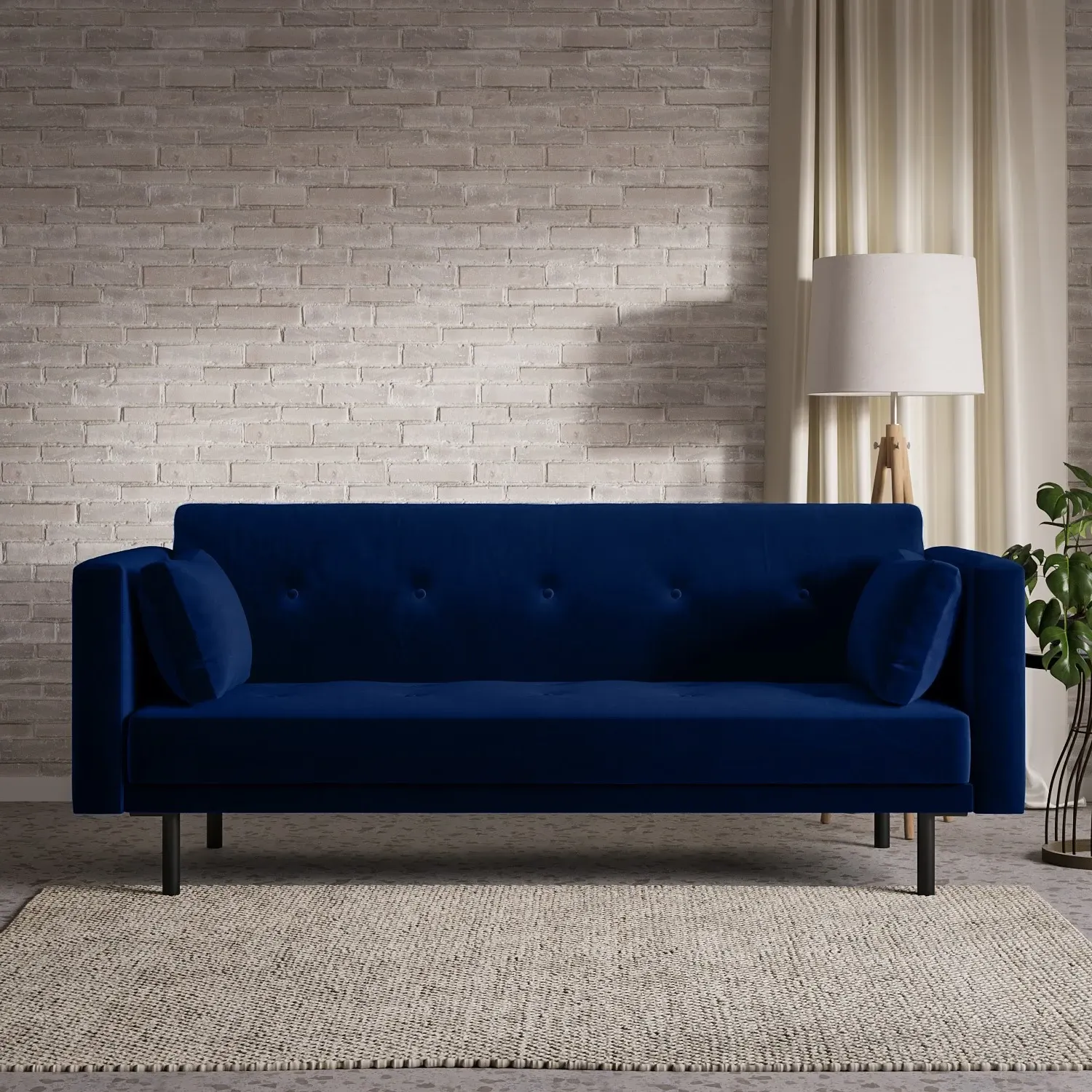 3-Seater Sofa Bed with Click Clack - Navy, Velvet image