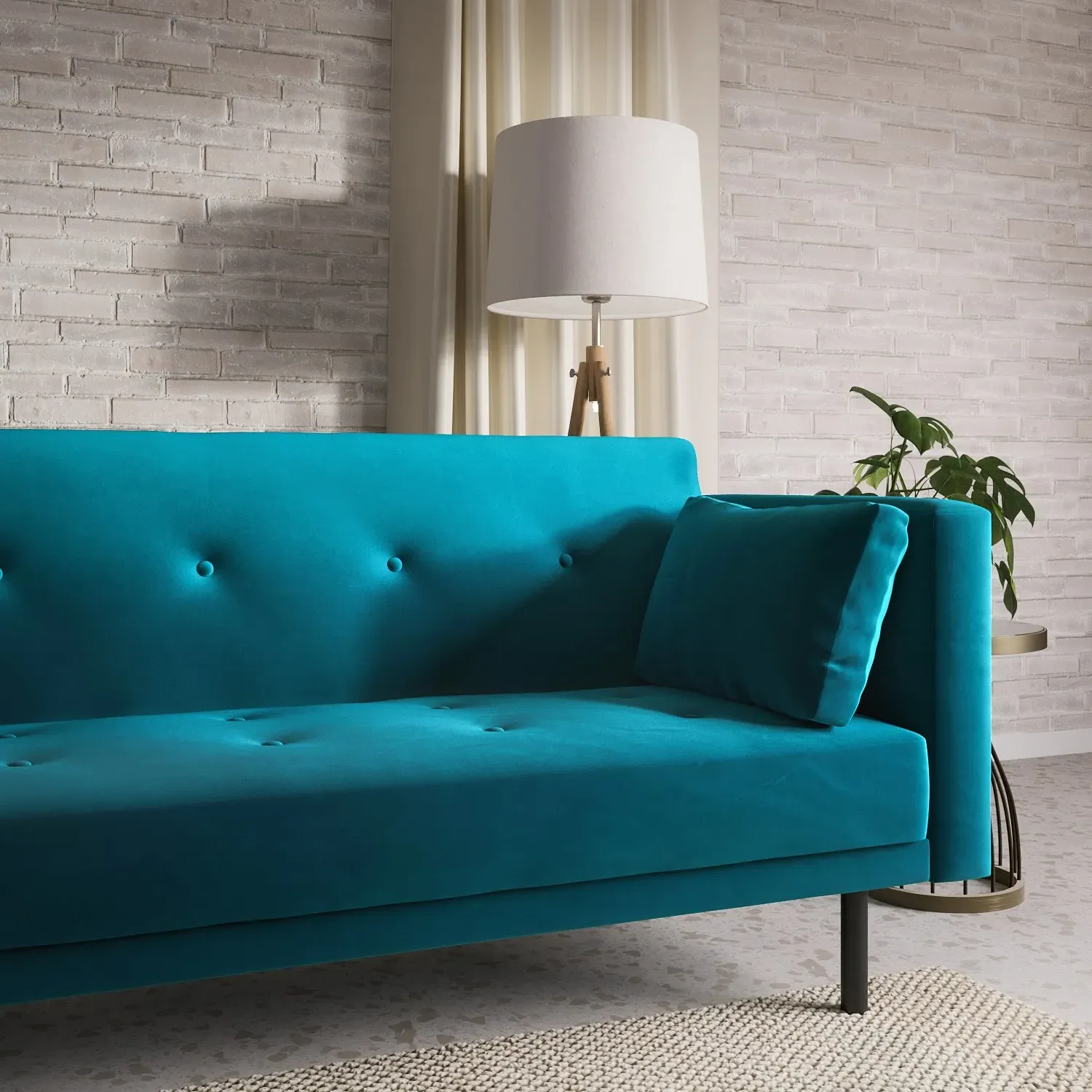 3-Seater Sofa Bed with Click Clack - Teal, Velvet