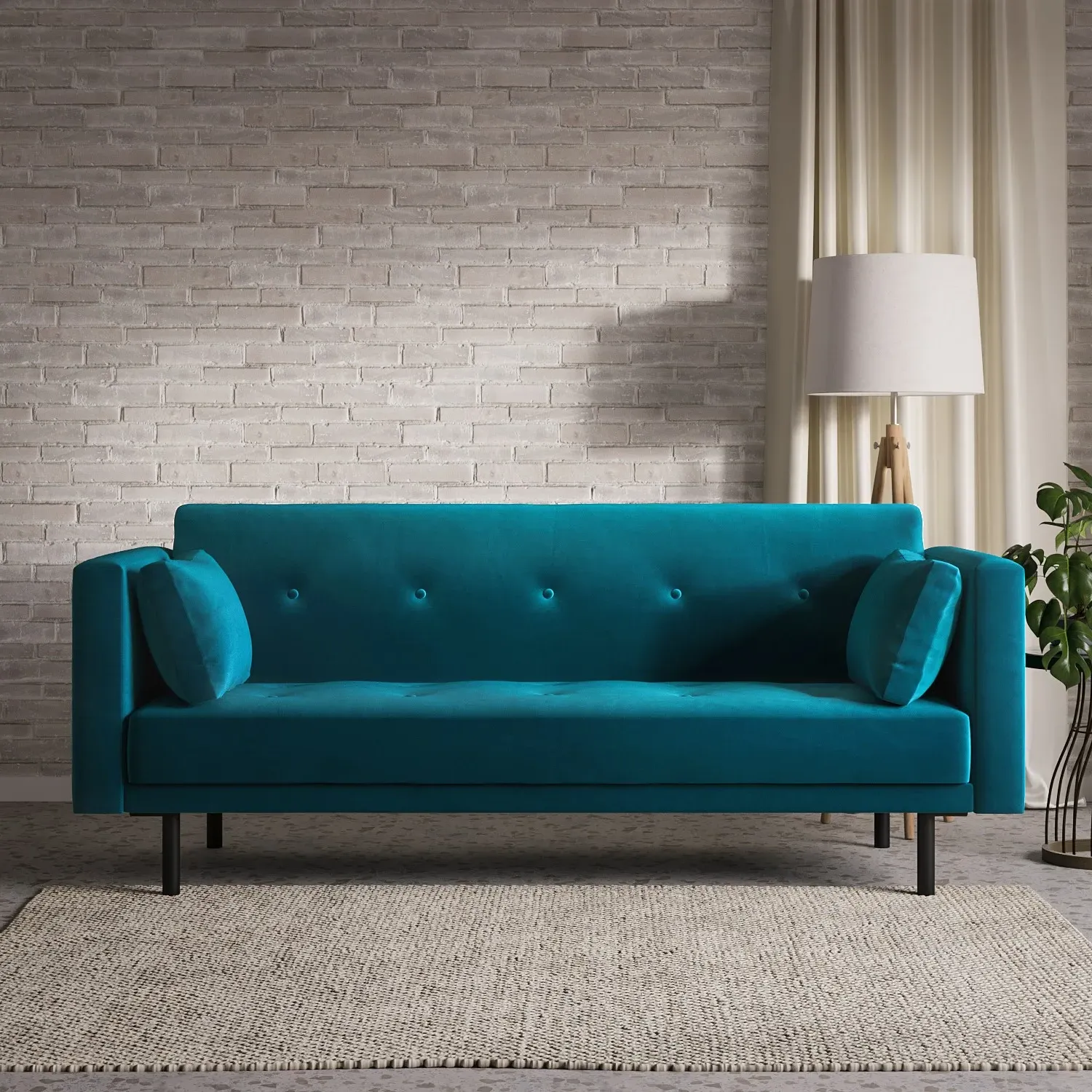 3-Seater Sofa Bed with Click Clack - Teal, Velvet image