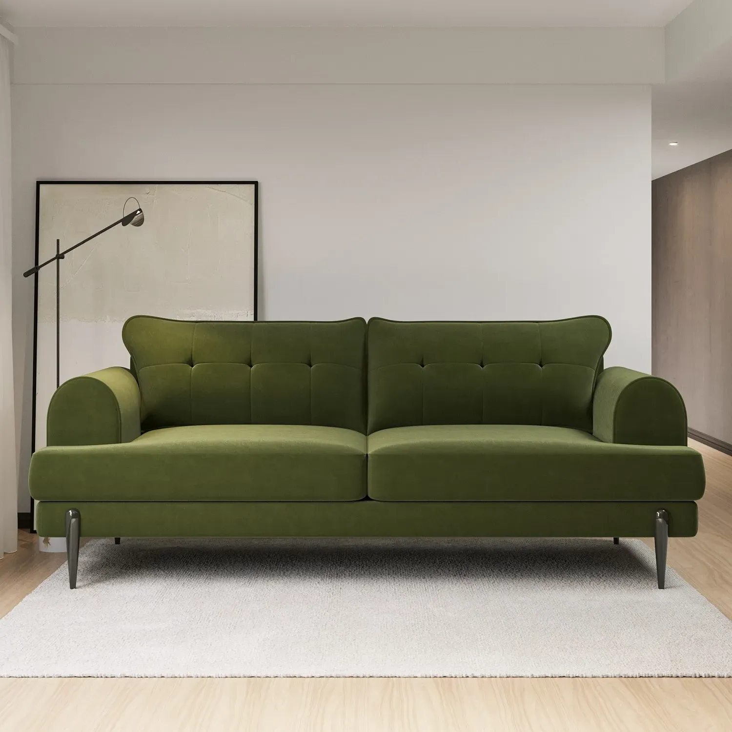 3-Seater Sofa Set with Footstool - Green, Velvet