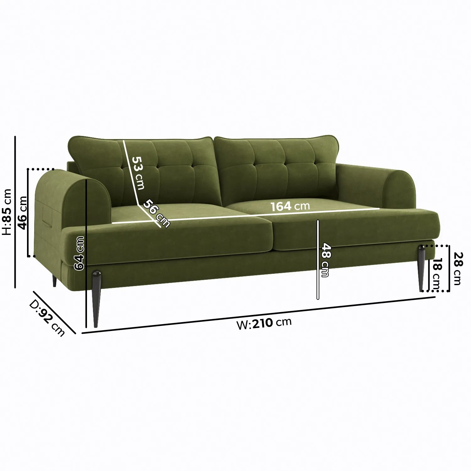 3-Seater Sofa Set with Footstool - Green, Velvet