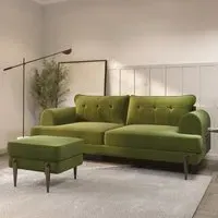 3-Seater Sofa Set with Footstool - Green, Velvet