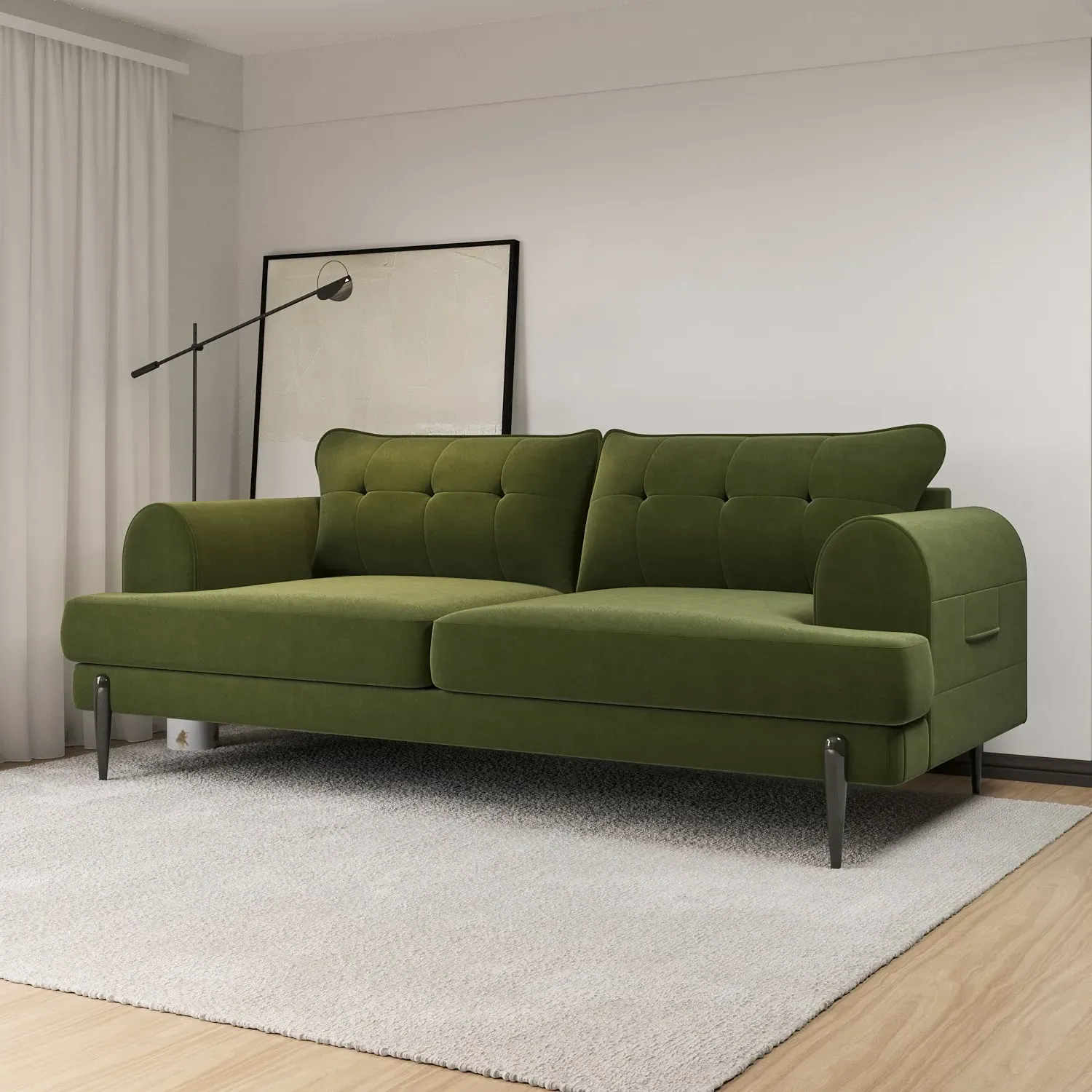 3-Seater Sofa with Quilted Back - Green, Velvet