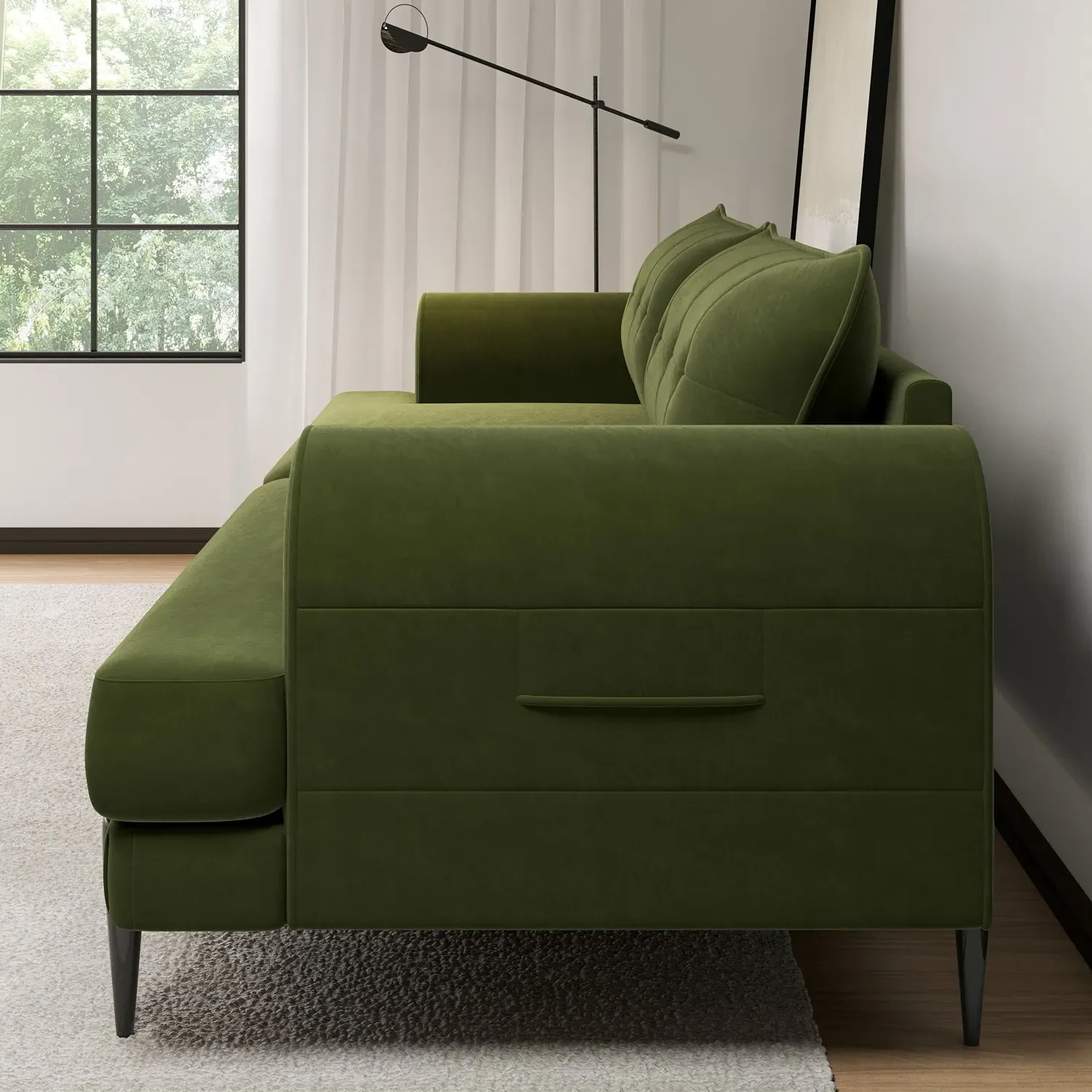 3-Seater Sofa with Quilted Back - Green, Velvet