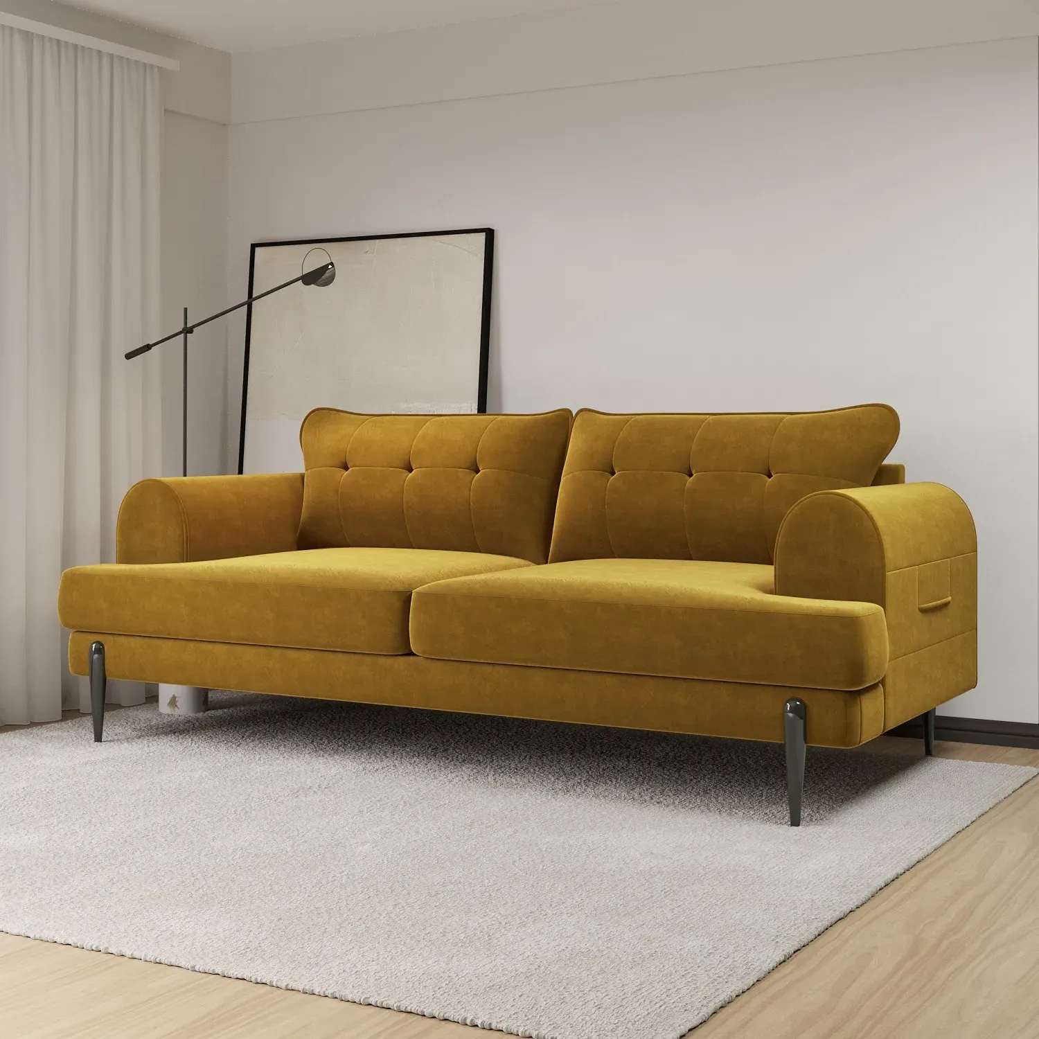 3-Seater Sofa with Quilted Back - Yellow, Velvet