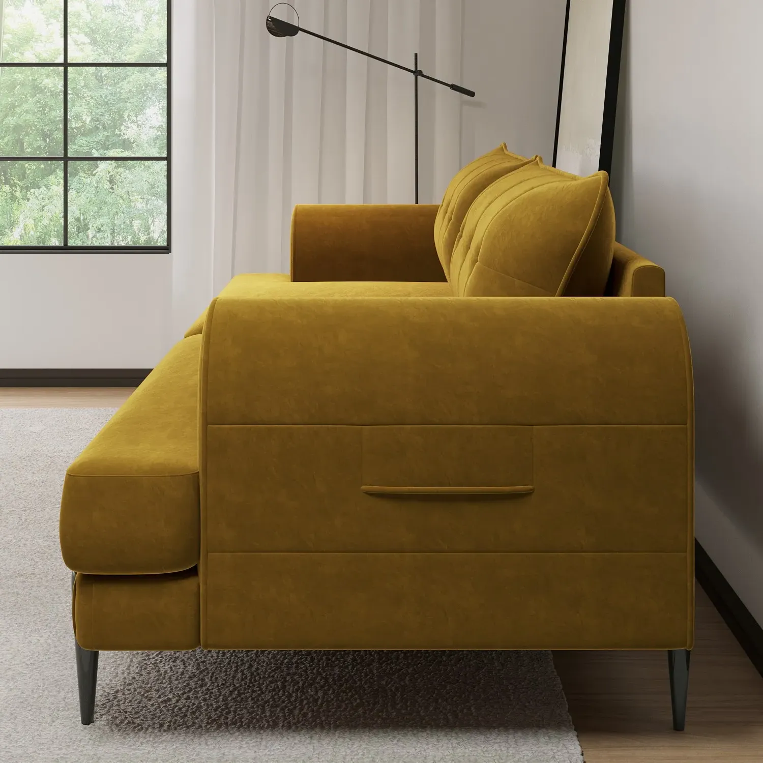 3-Seater Sofa with Quilted Back - Yellow, Velvet