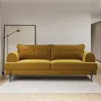 3-Seater Sofa with Quilted Back - Yellow, Velvet
