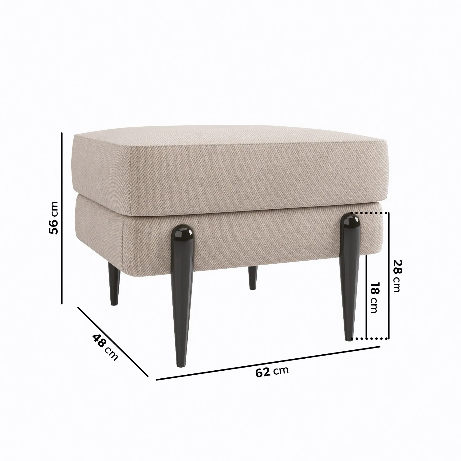 Small Footstool with Metal Legs - Beige, Fabric