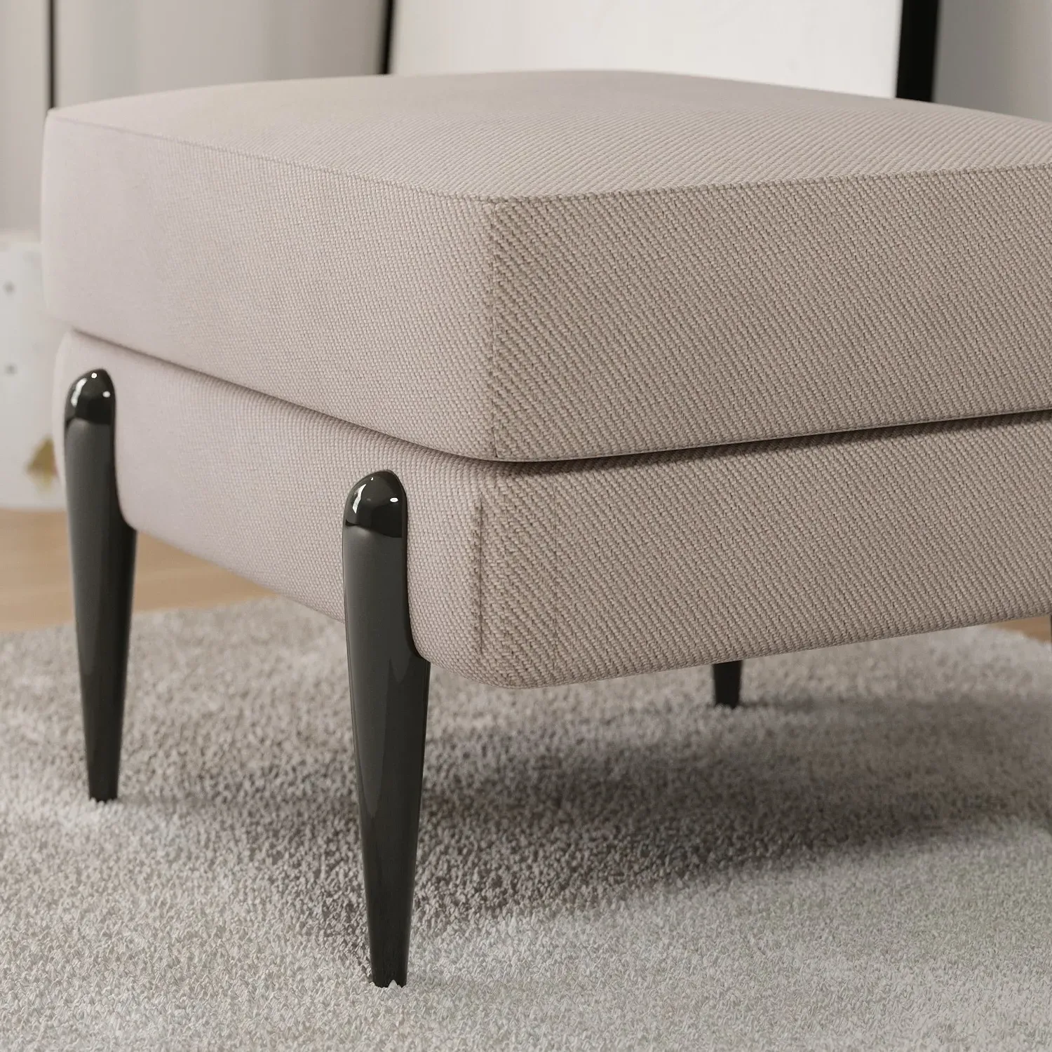 Small Footstool with Metal Legs - Beige, Fabric