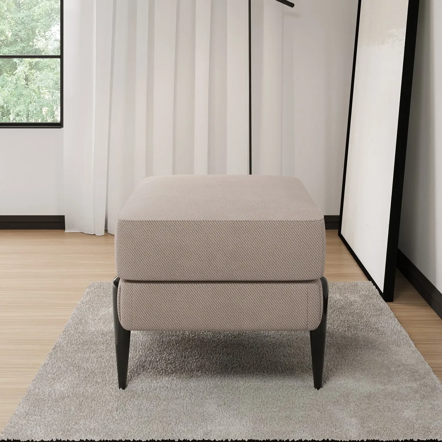 Small Footstool with Metal Legs - Beige, Fabric