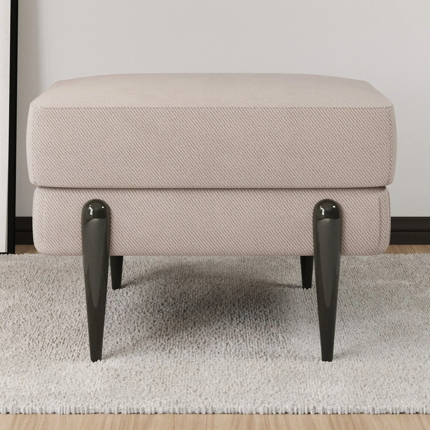 Small Footstool with Metal Legs - Beige, Fabric image