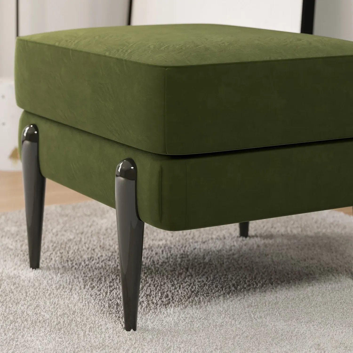Small Footstool with Metal Legs - Green, Velvet