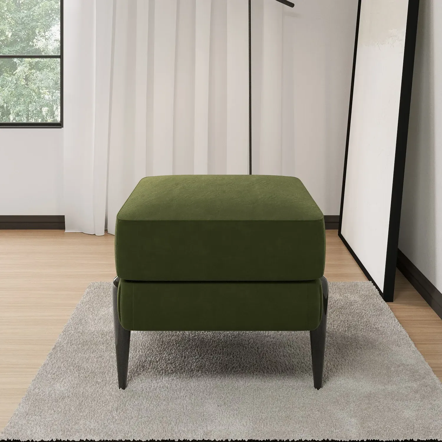 Small Footstool with Metal Legs - Green, Velvet