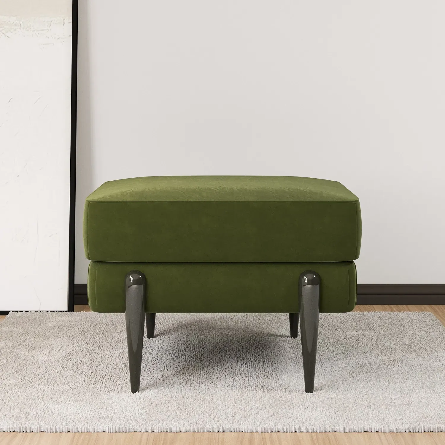 Small Footstool with Metal Legs - Green, Velvet