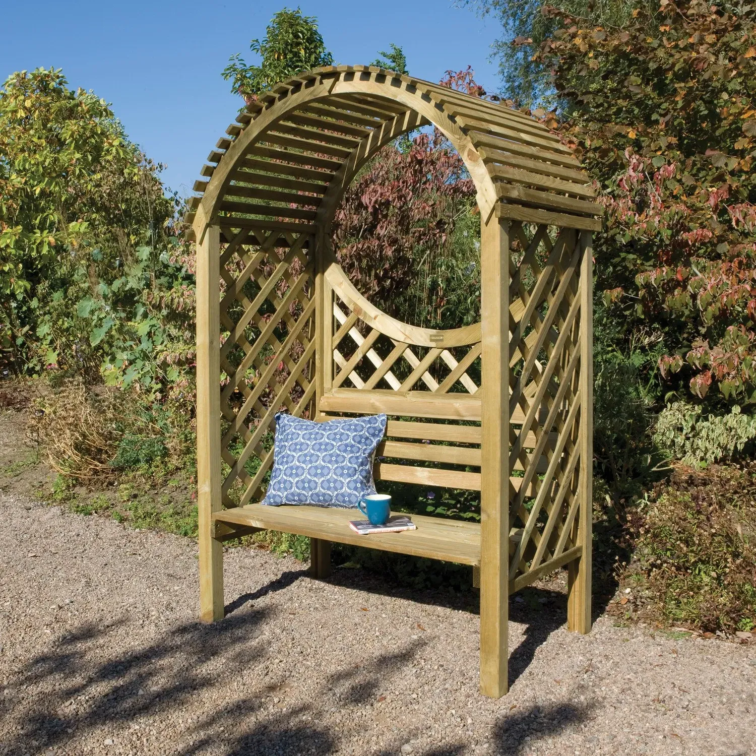 2-Seater Garden Arbour with Lattice - Beige Wood image
