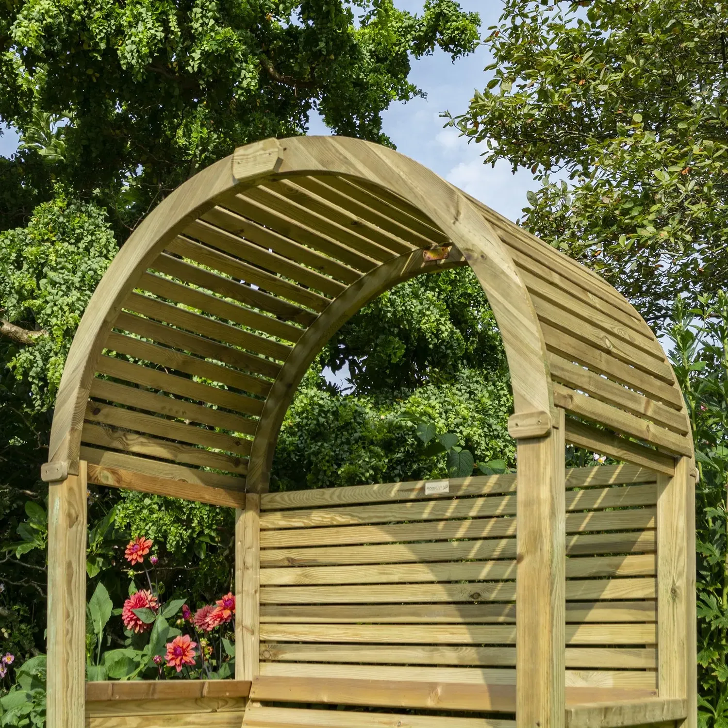 2-Seater Garden Arbour with Slats - Grey, Wood