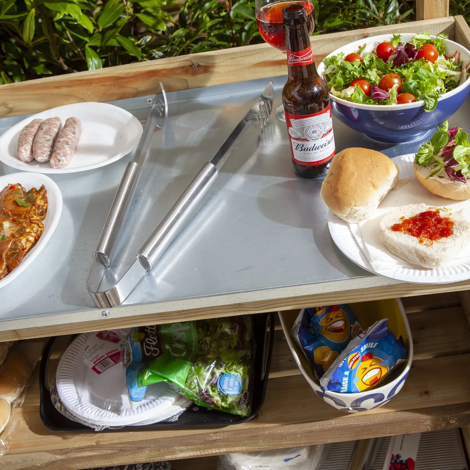 Barbecue Servery Table with Storage - Brown, Wood