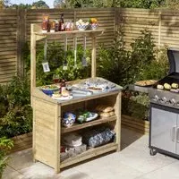 Barbecue Servery Table with Storage - Brown, Wood