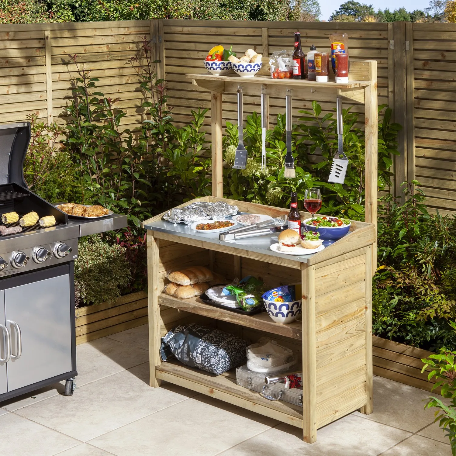 Barbecue Servery Table with Storage - Brown, Wood image